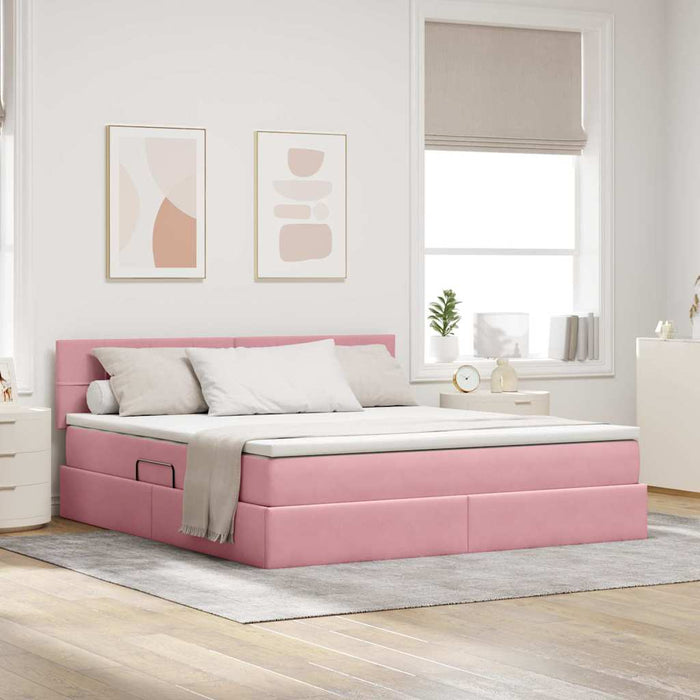 Pat cu saltea și LED cu saltea cu led Roz 160 x 200 cm Catifea - WALTI WALTI