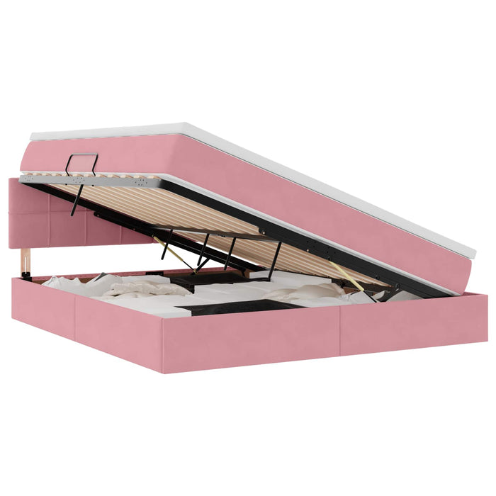 Pat cu saltea și LED cu saltea cu led Roz 160 x 200 cm Catifea - WALTI WALTI
