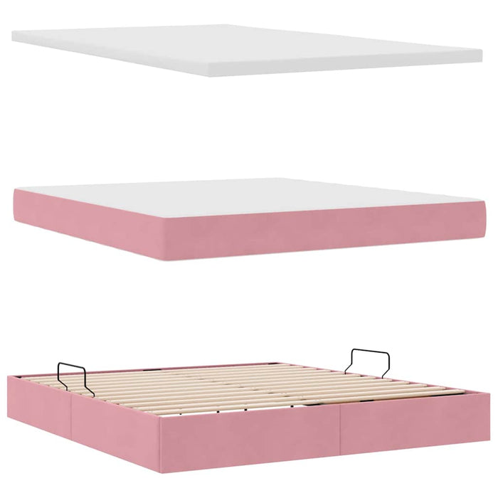 Pat cu saltea și LED cu saltea cu led Roz 160 x 200 cm Catifea - WALTI WALTI