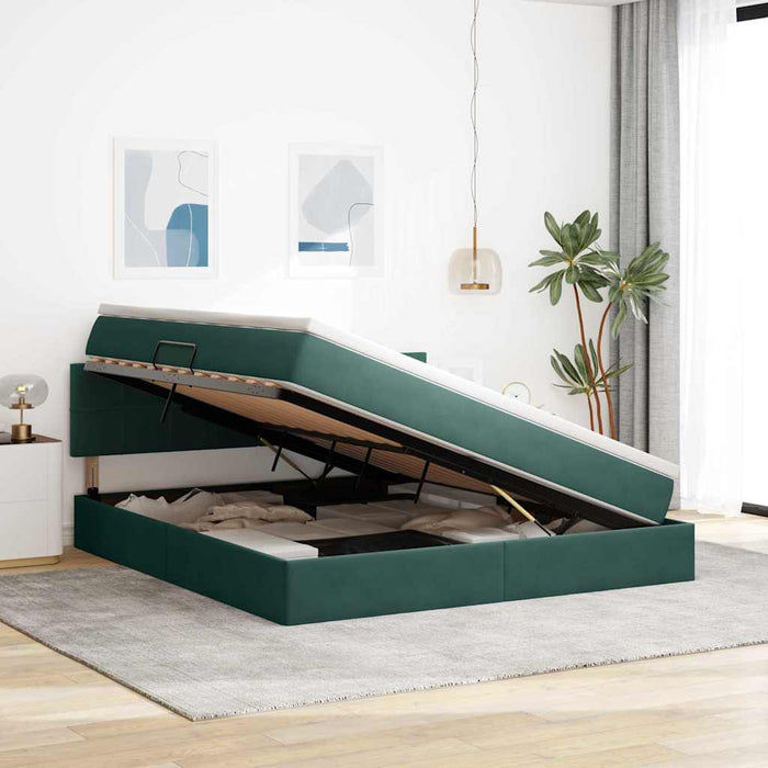 Pat cu lumini cu bandă LED Verde închis 180 x 200 cm Catifea - WALTI WALTI