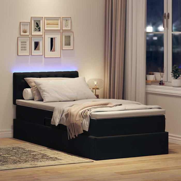 Pat cu saltea și LED cu saltea cu led Negru 90 x 190 cm Catifea - WALTI WALTI
