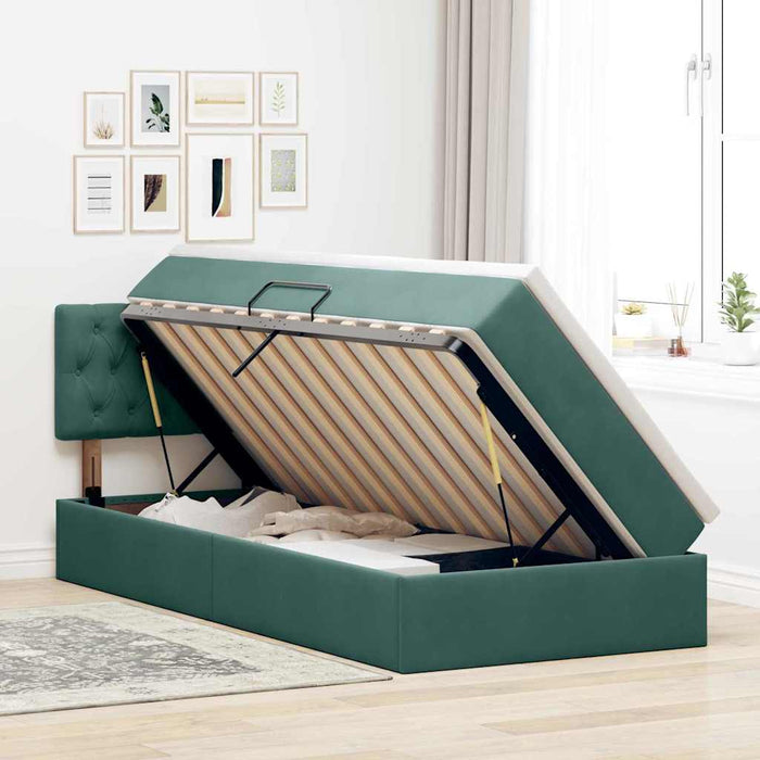 Pat cu saltea și LED cu saltea Verde închis 90 x 190 cm Catifea - WALTI WALTI