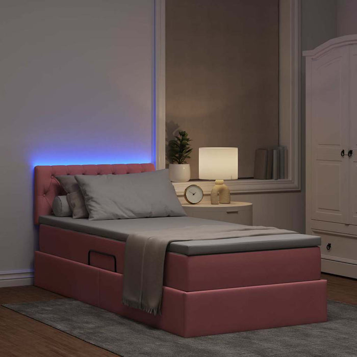 Pat cu saltea și LED cu saltea cu led Roz 90 x 190 cm Catifea - WALTI WALTI