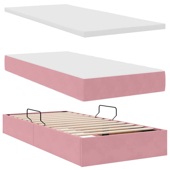 Pat cu saltea și LED cu saltea cu led Roz 90 x 190 cm Catifea - WALTI WALTI