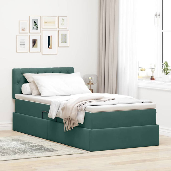Pat cu saltea și LED cu saltea Verde închis 90 x 200 cm Catifea - WALTI WALTI