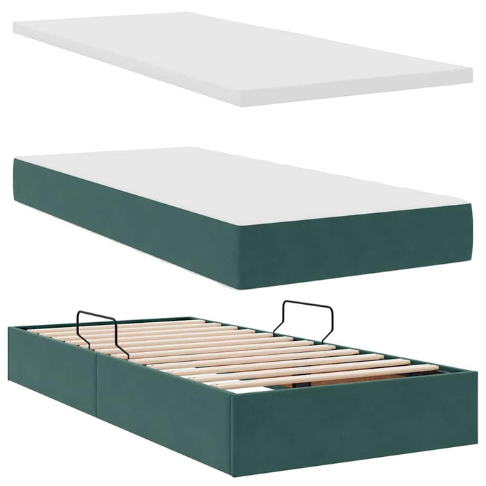 Pat cu saltea și LED cu saltea Verde închis 90 x 200 cm Catifea - WALTI WALTI