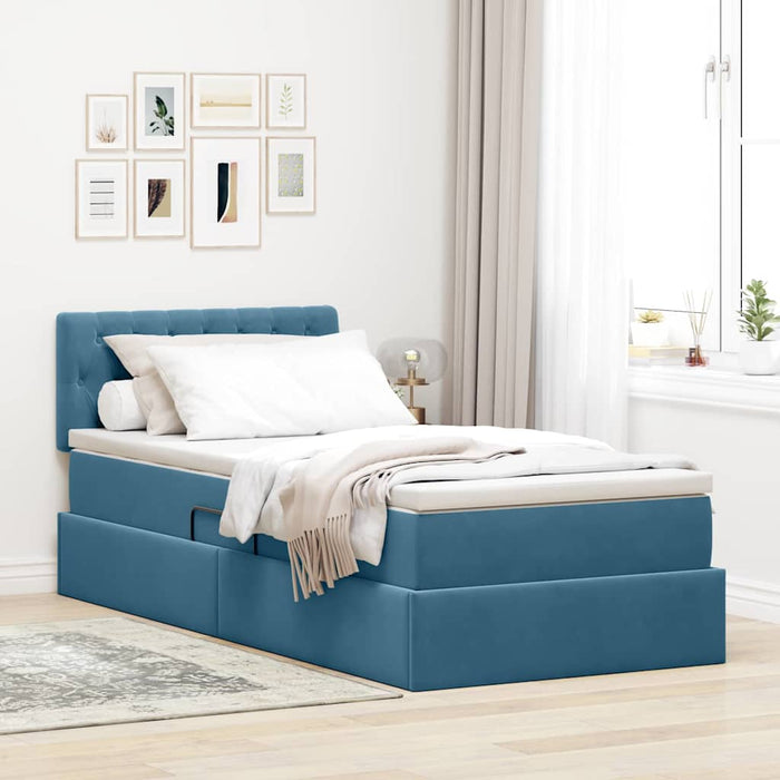 Pat cu saltea și LED cu led Albastru închis 90 x 200 cm Catifea - WALTI WALTI