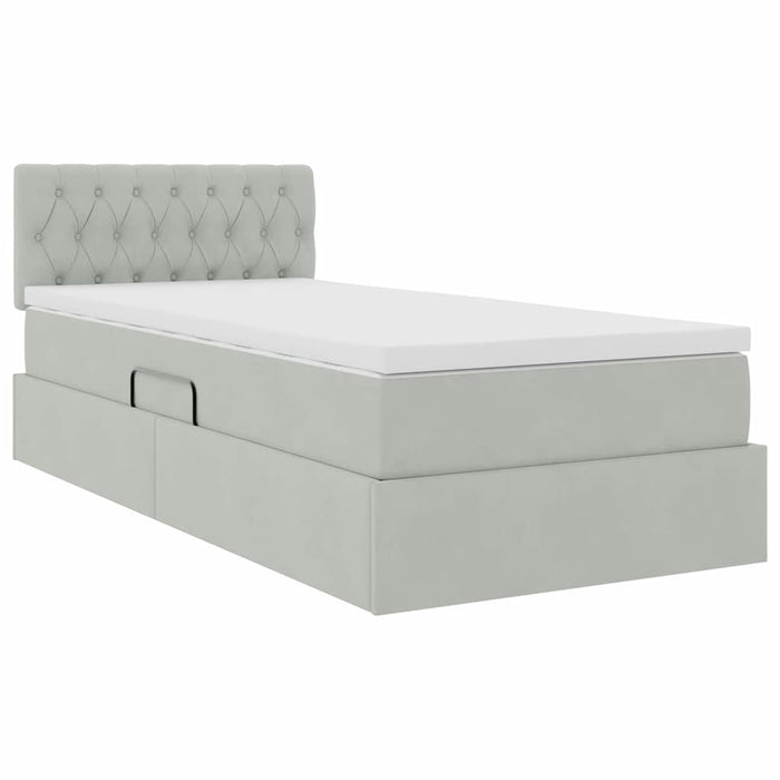 Pat cu saltea și LED cu saltea Gri deschis 100 x 200 cm Catifea - WALTI WALTI