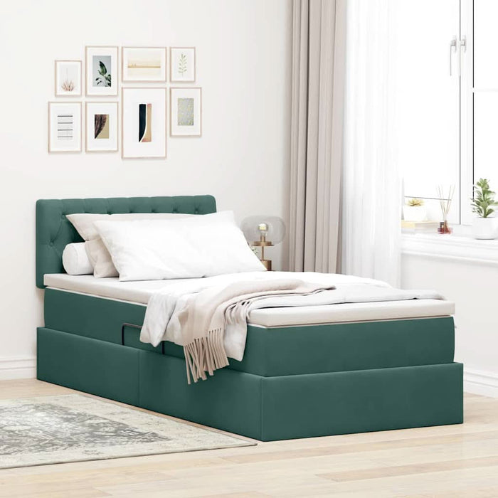 Pat cu saltea și LED cu led Verde închis 100 x 200 cm Catifea - WALTI WALTI