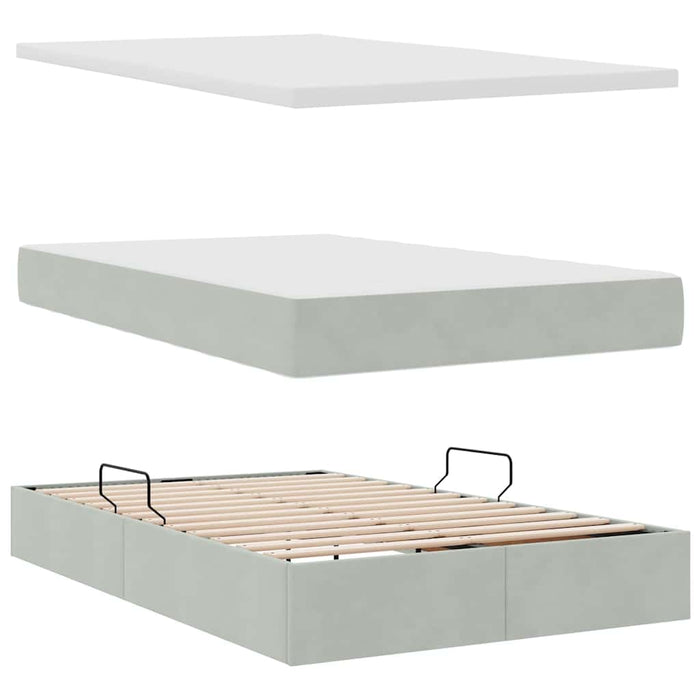 Pat cu saltea și LED cu saltea Gri deschis 120 x 190 cm Catifea - WALTI WALTI
