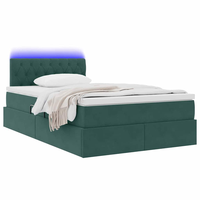 Pat cu lumini cu bandă LED Verde închis 120 x 200 cm Catifea - WALTI WALTI