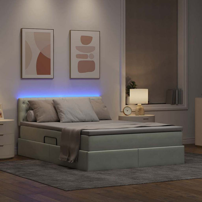 Pat cu lumini cu bandă LED Gri deschis 140 x 190 cm Catifea - WALTI WALTI