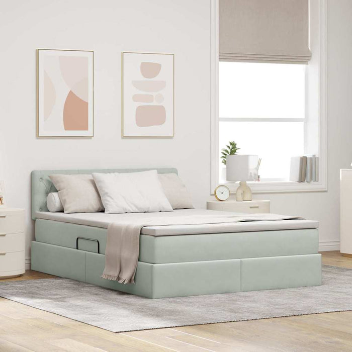 Pat cu lumini cu bandă LED Gri deschis 140 x 190 cm Catifea - WALTI WALTI