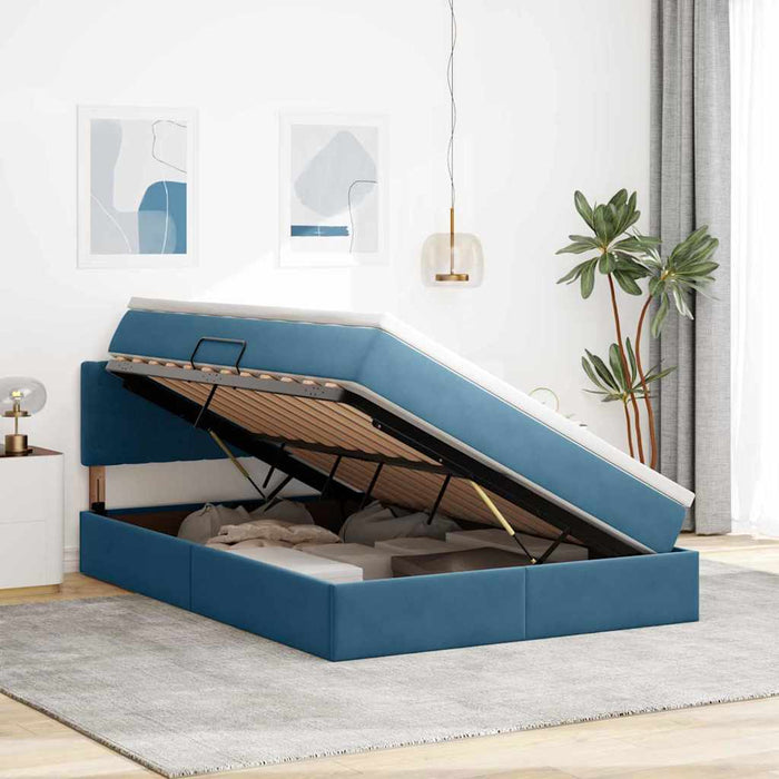 Pat cu lumini cu bandă LED Albastru închis 140 x 190 cm Catifea - WALTI WALTI