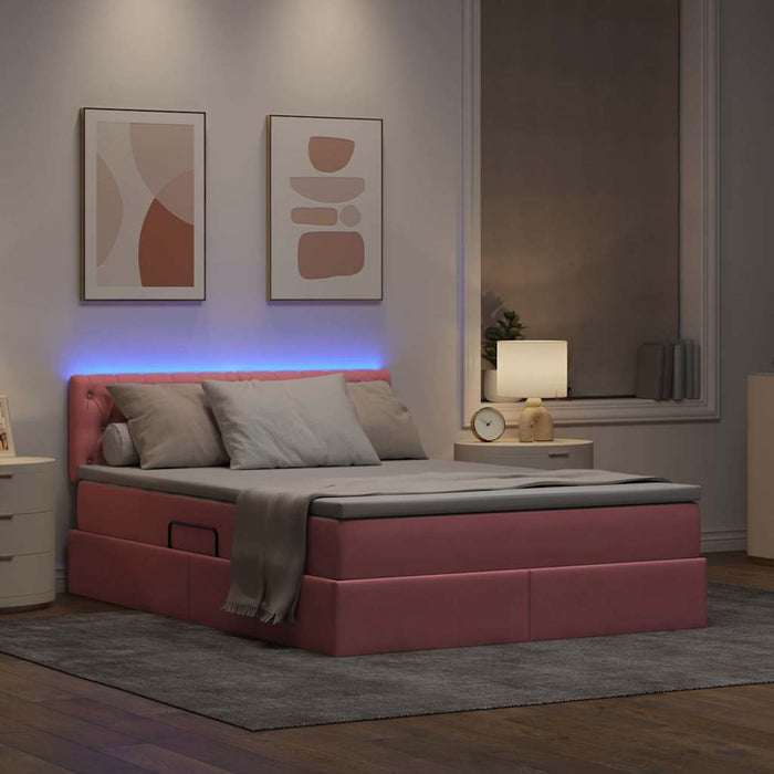 Pat cu saltea și LED cu saltea cu led Roz 140 x 190 cm Catifea - WALTI WALTI