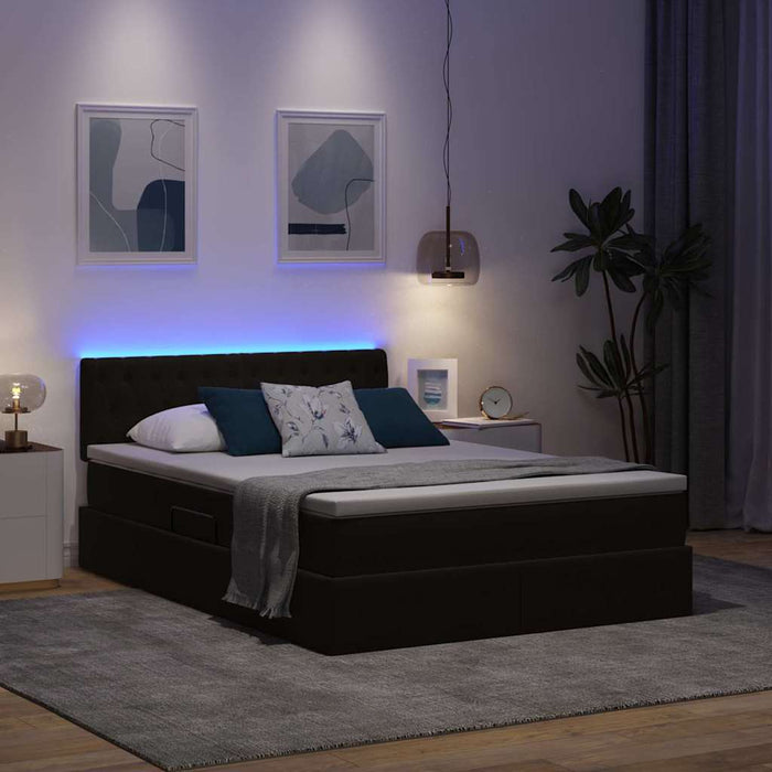 Pat cu lumini cu bandă LED Negru 140 x 200 cm Catifea - WALTI WALTI