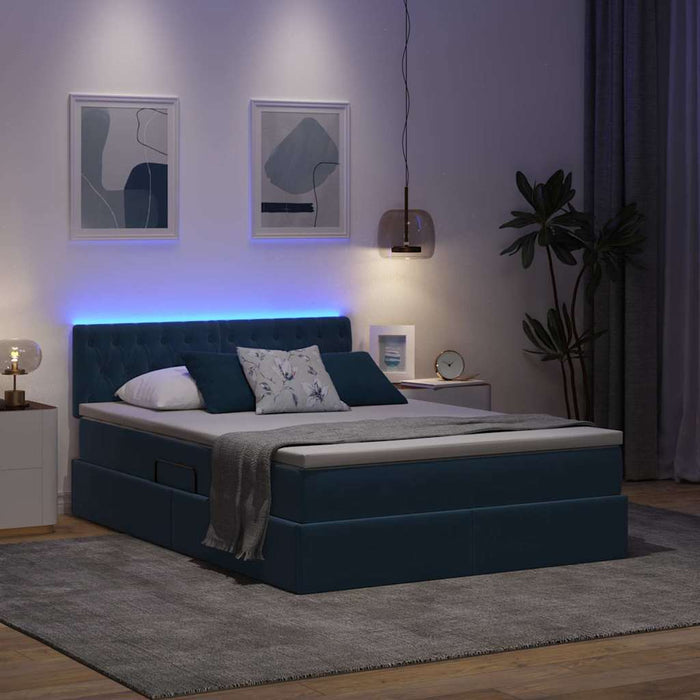 Pat cu lumini cu bandă LED Albastru închis 140 x 200 cm Catifea - WALTI WALTI