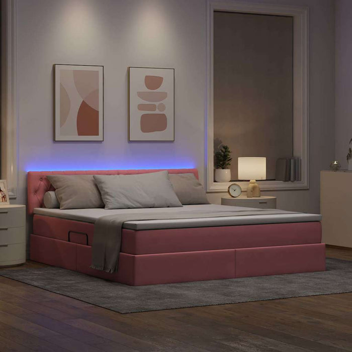 Pat cu lumini cu bandă LED Roz 180 x 200 cm Catifea - WALTI WALTI