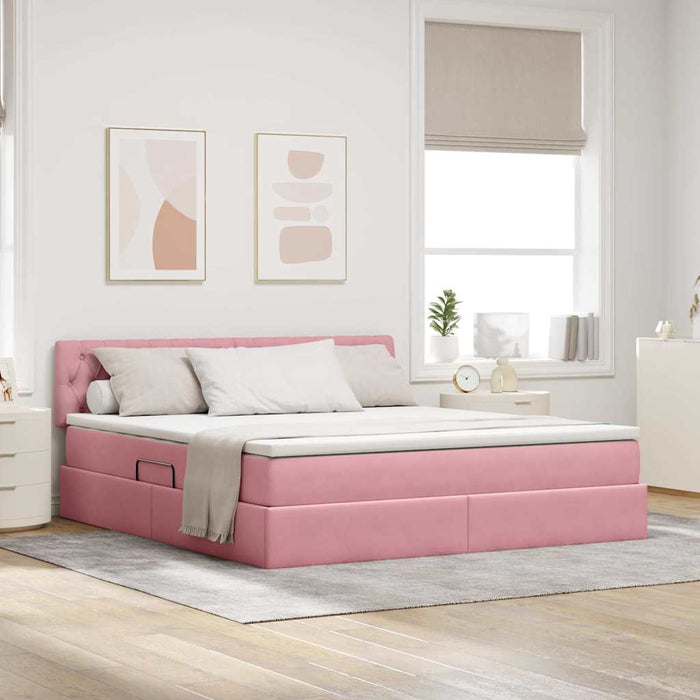 Pat cu lumini cu bandă LED Roz 180 x 200 cm Catifea - WALTI WALTI