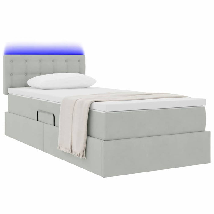 Pat cu saltea și LED cu saltea Gri deschis 90 x 190 cm Catifea - WALTI WALTI