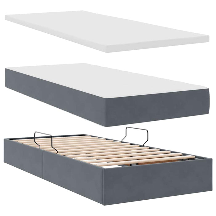 Pat cu saltea și LED cu saltea Gri închis 90 x 190 cm Catifea - WALTI WALTI
