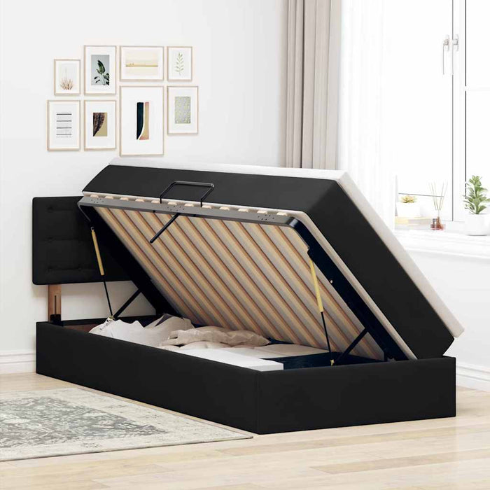 Pat cu saltea și LED cu saltea cu led Negru 90 x 190 cm Catifea - WALTI WALTI