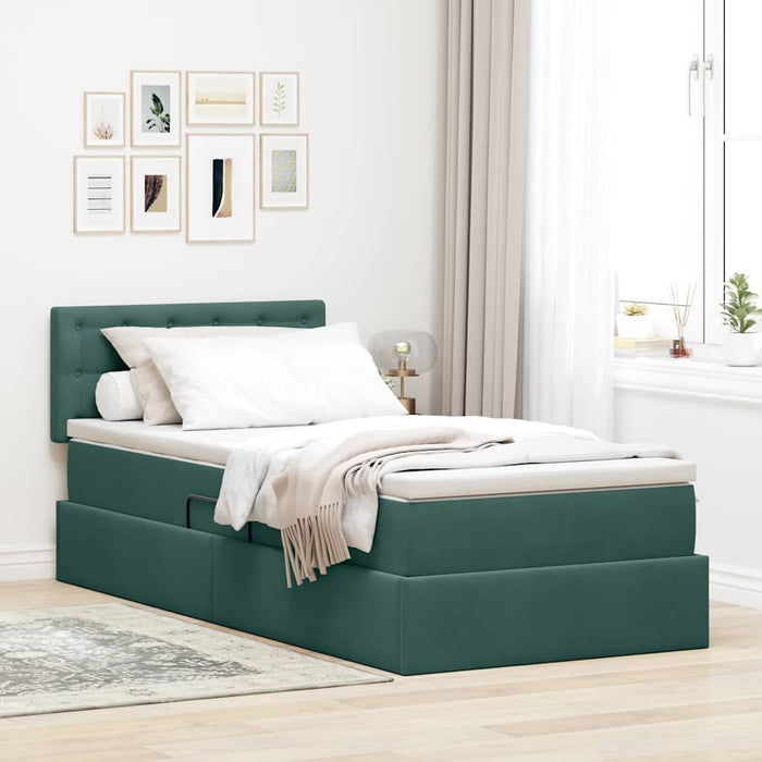 Pat cu saltea și LED cu saltea Verde închis 90 x 190 cm Catifea - WALTI WALTI