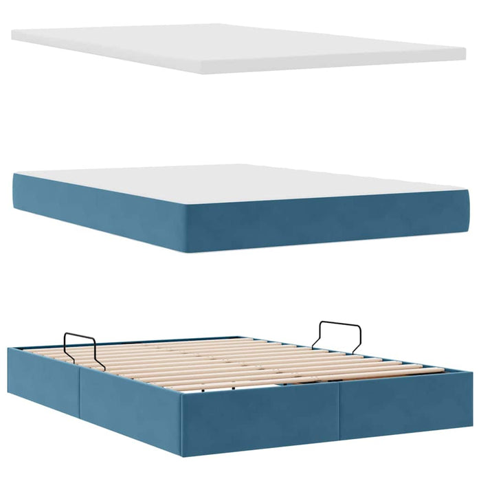 Pat cu lumini cu bandă LED Albastru închis 140 x 190 cm Catifea - WALTI WALTI
