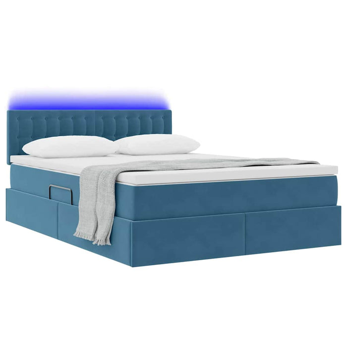 Pat cu lumini cu bandă LED Albastru închis 140 x 190 cm Catifea - WALTI WALTI