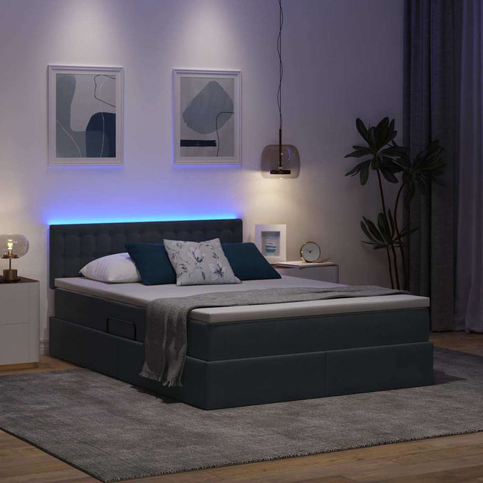 Pat cu lumini cu bandă LED Gri închis 140 x 200 cm Catifea - WALTI WALTI