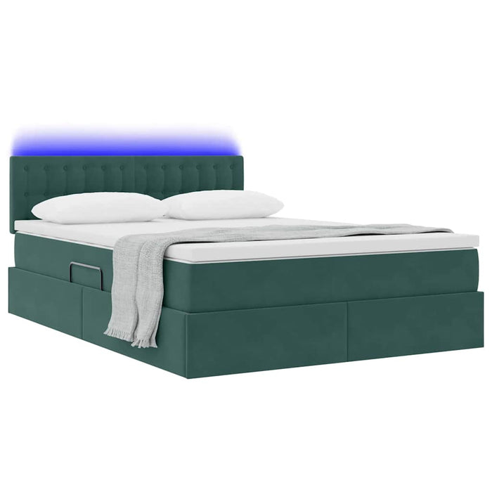 Pat cu lumini cu bandă LED Verde închis 140 x 200 cm Catifea - WALTI WALTI