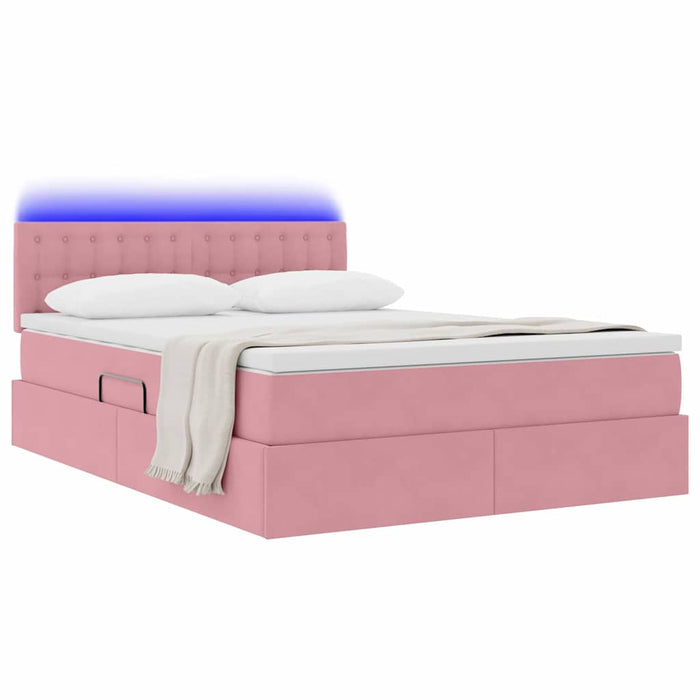 Pat cu lumini cu bandă LED Roz 140 x 200 cm Catifea - WALTI WALTI