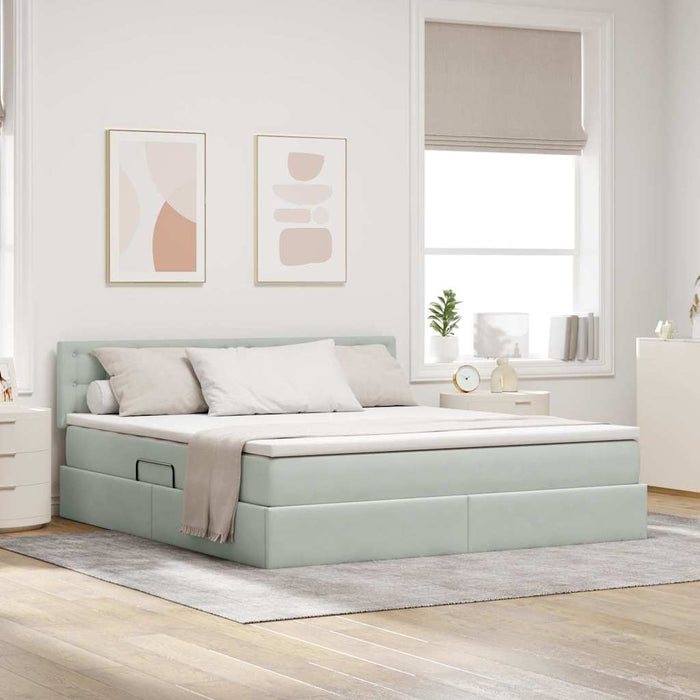 Pat cu lumini cu bandă LED Gri deschis 180 x 200 cm Catifea - WALTI WALTI