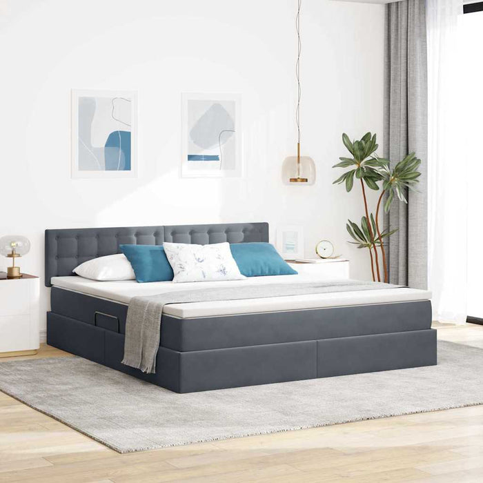 Pat cu lumini cu bandă LED Gri închis 180 x 200 cm Catifea - WALTI WALTI