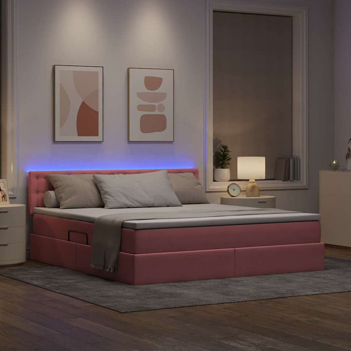 Pat cu lumini cu bandă LED Roz 180 x 200 cm Catifea - WALTI WALTI