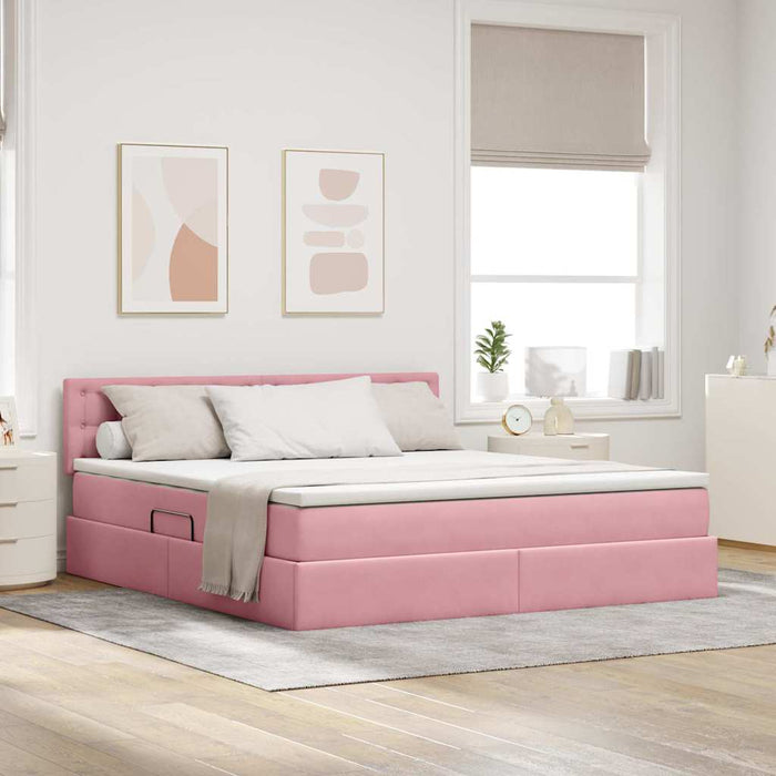 Pat cu lumini cu bandă LED Roz 180 x 200 cm Catifea - WALTI WALTI
