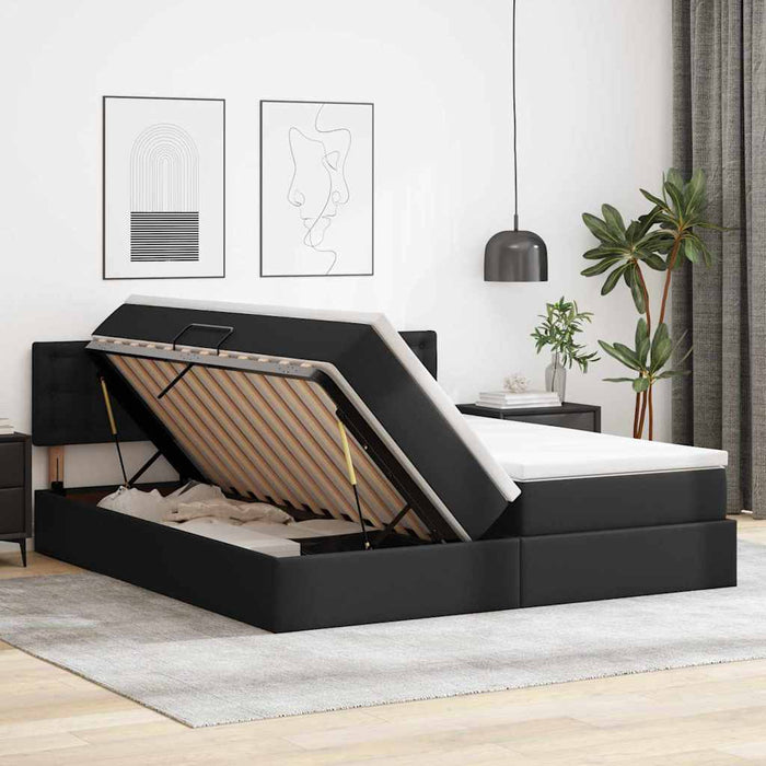 Pat cu saltea și LED Negru 180 x 200 cm Piele artificială - WALTI WALTI