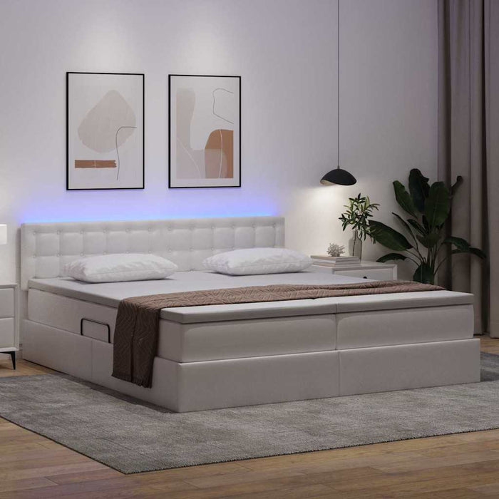 Pat cu saltea și LED Alb pur 180 x 200 cm Piele artificială - WALTI WALTI