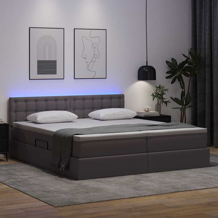 Pat cu saltea și LED cu led Gri 200 x 200 cm Piele artificială - WALTI WALTI