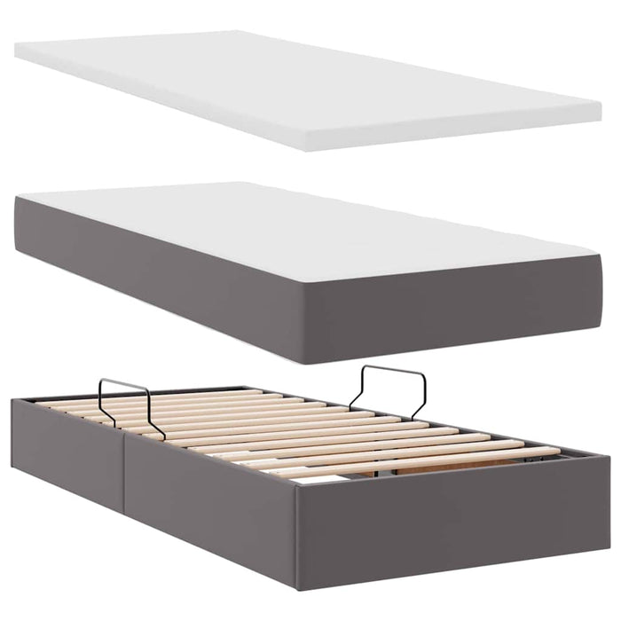 Pat cu saltea și LED cu led Gri 200 x 200 cm Piele artificială - WALTI WALTI