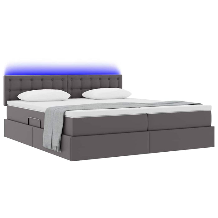 Pat cu saltea și LED cu led Gri 200 x 200 cm Piele artificială - WALTI WALTI
