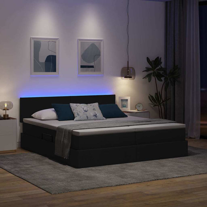 Pat cu lumini cu bandă LED Negru 180 x 200 cm țesătură - WALTI WALTI