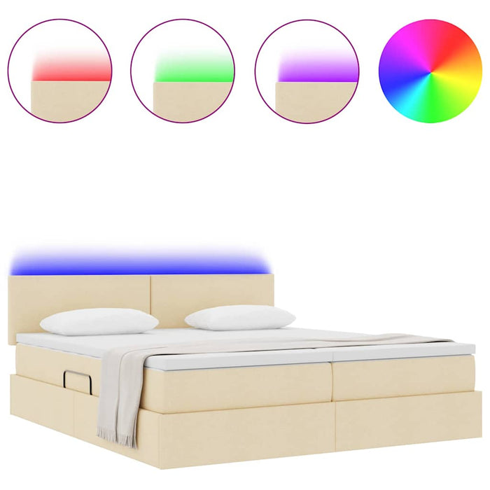 Pat cu lumini cu bandă LED Creme 180 x 200 cm țesătură - WALTI WALTI