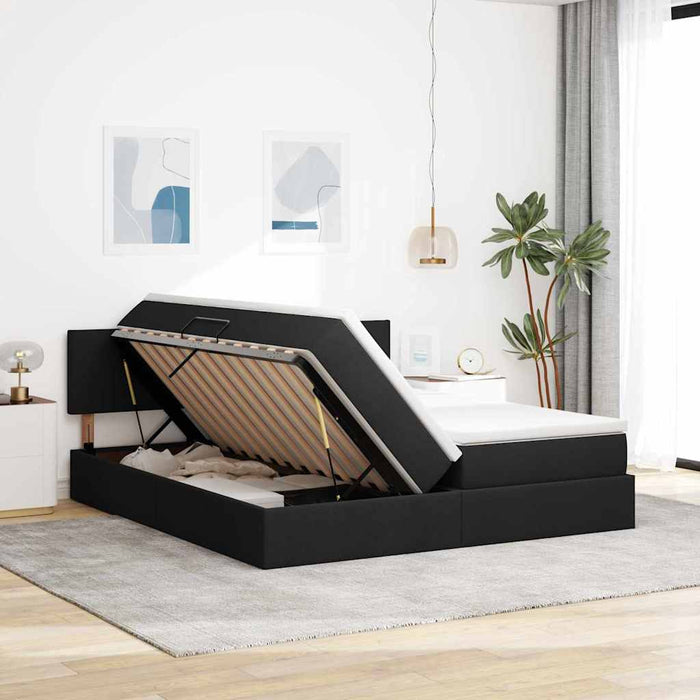 Pat cu lumini cu bandă LED Negru 200 x 200 cm țesătură - WALTI WALTI