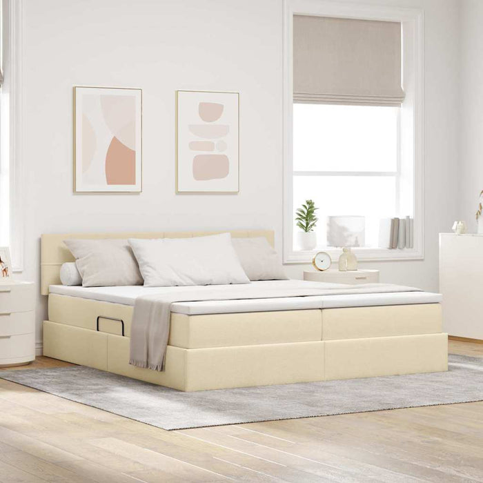 Pat cu lumini cu bandă LED Creme 180 x 200 cm țesătură - WALTI WALTI