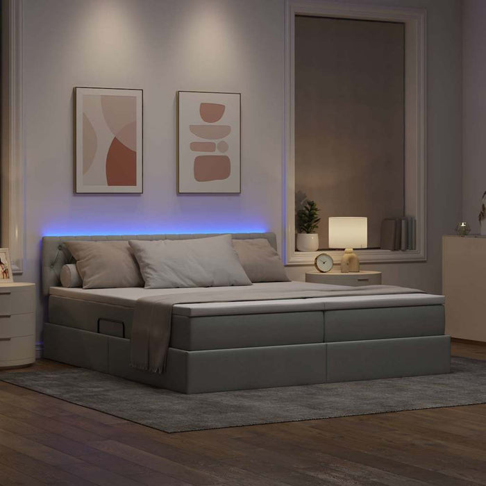 Pat cu lumini cu bandă LED Gri deschis 180 x 200 cm țesătură - WALTI WALTI