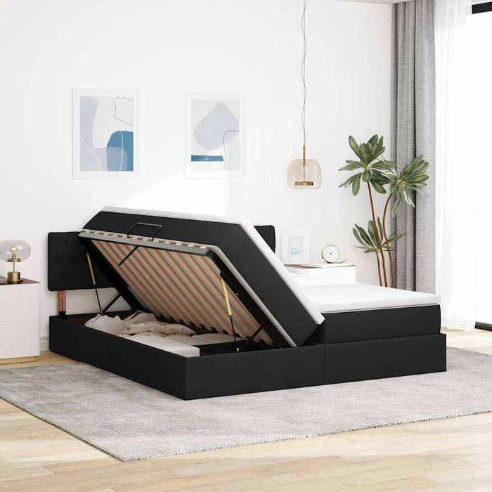 Pat cu lumini cu bandă LED Negru 200 x 200 cm țesătură - WALTI WALTI