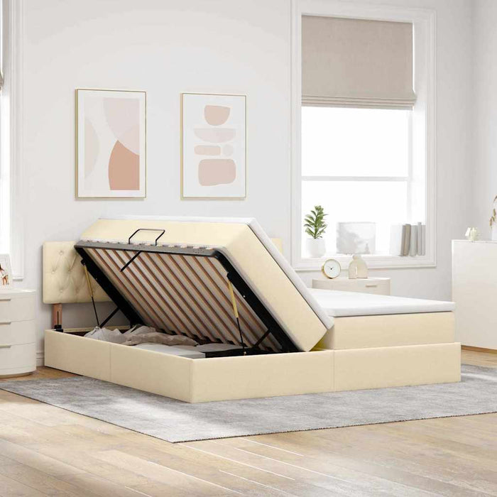 Pat cu lumini cu bandă LED Creme 200 x 200 cm țesătură - WALTI WALTI