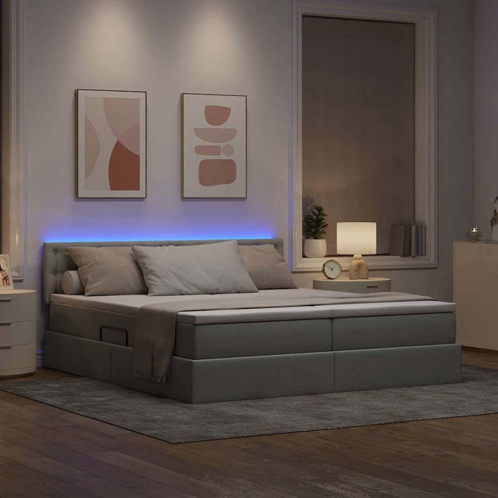 Pat cu lumini cu bandă LED Gri deschis 180 x 200 cm țesătură - WALTI WALTI