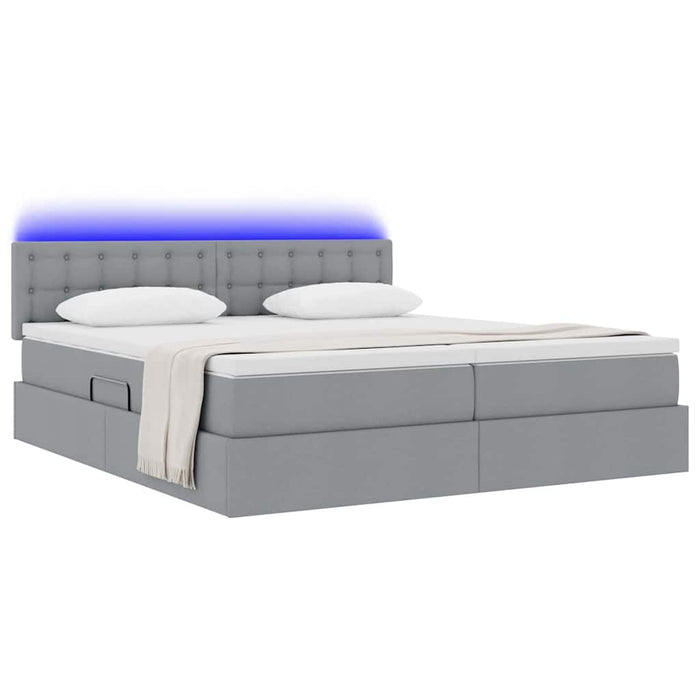 Pat cu lumini cu bandă LED Gri deschis 180 x 200 cm țesătură - WALTI WALTI